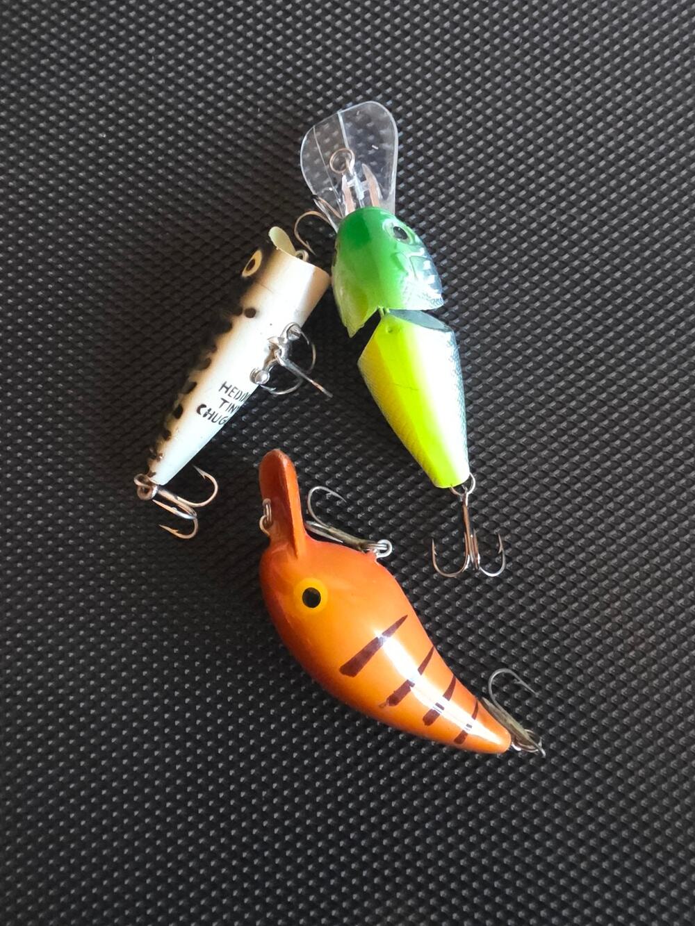 Vintage Fishing Lure Lot Heddon Tiny Chugger Crankbait Topwater 3 Pc